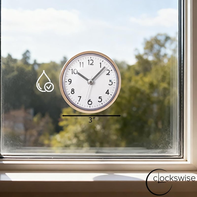 Clockswise 3-Inch Waterproof Wall Mount Bathroom Shower Clock Fog-Free Compact Design with Strong Suction Cup and Clear Easy-to-Read Display Modern Style Accessory for Bathing & Daily Routines, White - Image 2
